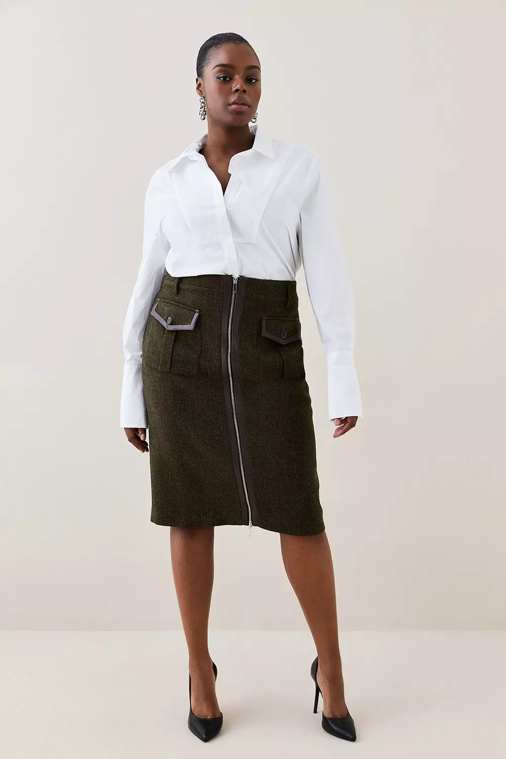 Zip up Pencil Tweed Skirt